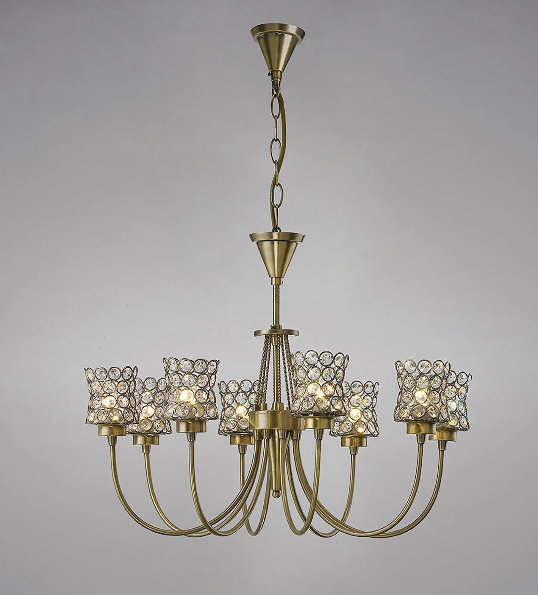 Diyas - Nelson Pendant 8 Light G9 Antique Brass/Crystal (Diyas IL20662) - Luminosity Designs Ltd