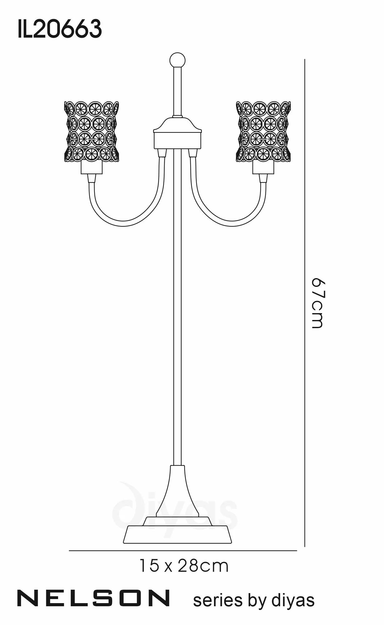 Diyas - Nelson Table Lamp 2 Light G9 Antique Brass/Crystal - Luminosity Designs Ltd