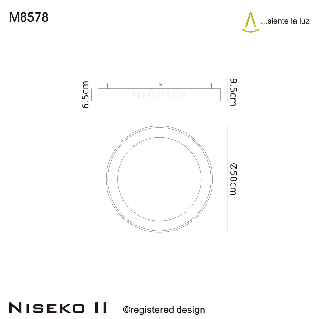 Mantra - Niseko II Ring Ceiling 50cm 40W LED, 2700K - 5000K Tuneable, 2950lm, Remote Control & APP - Luminosity Designs Ltd