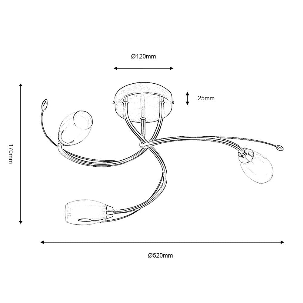 Oaks Lighting - Pandora Semi Flush Traditional Ceiling Light, 3x G9 (Oaks 1203/3) - Luminosity Designs Ltd