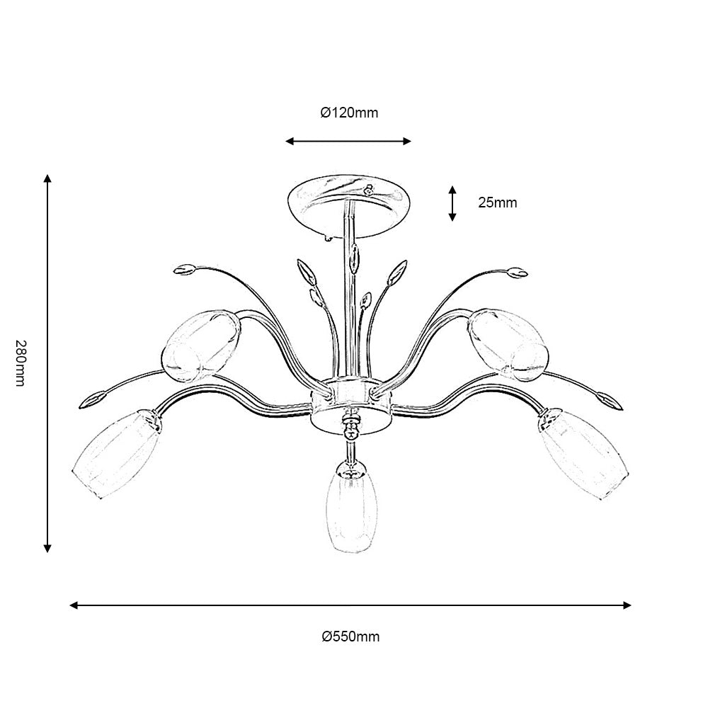 Oaks Lighting - Pandora Semi Flush Traditional Ceiling Light, 5x G9 (Oaks 1203/5) - Luminosity Designs Ltd