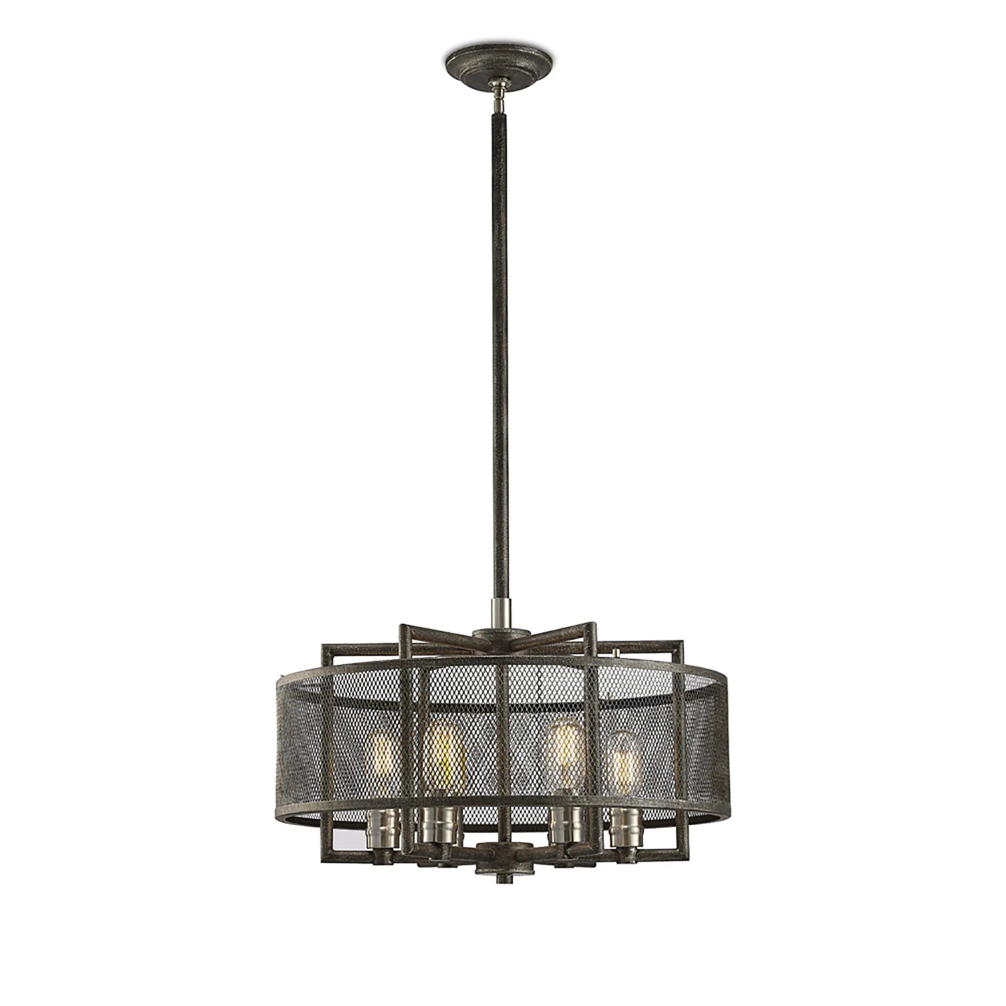 Diyas - Parker Industrial Pendant 6, Light E27 Weathered Zinc/Brushed Nickel (Diyas IL31692) - Luminosity Designs Ltd