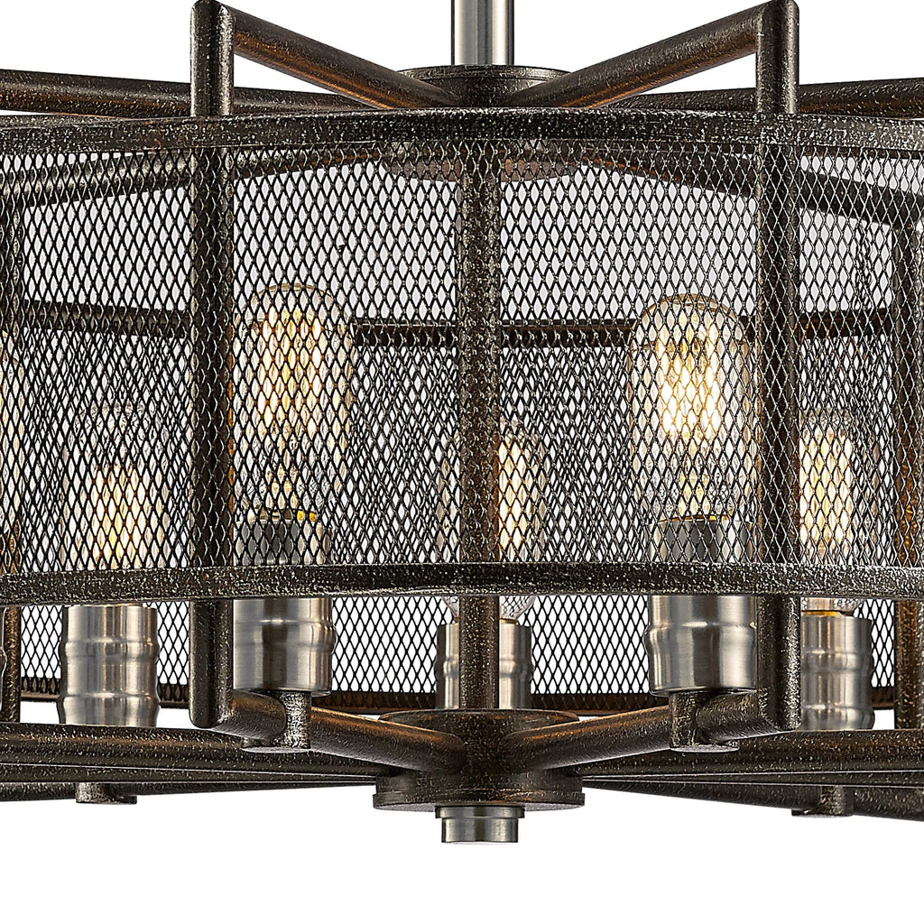Diyas - Parker Industrial Pendant, 9 Light E27, Weathered Zinc/Brushed Nickel (Diyas IL31693) - Luminosity Designs Ltd