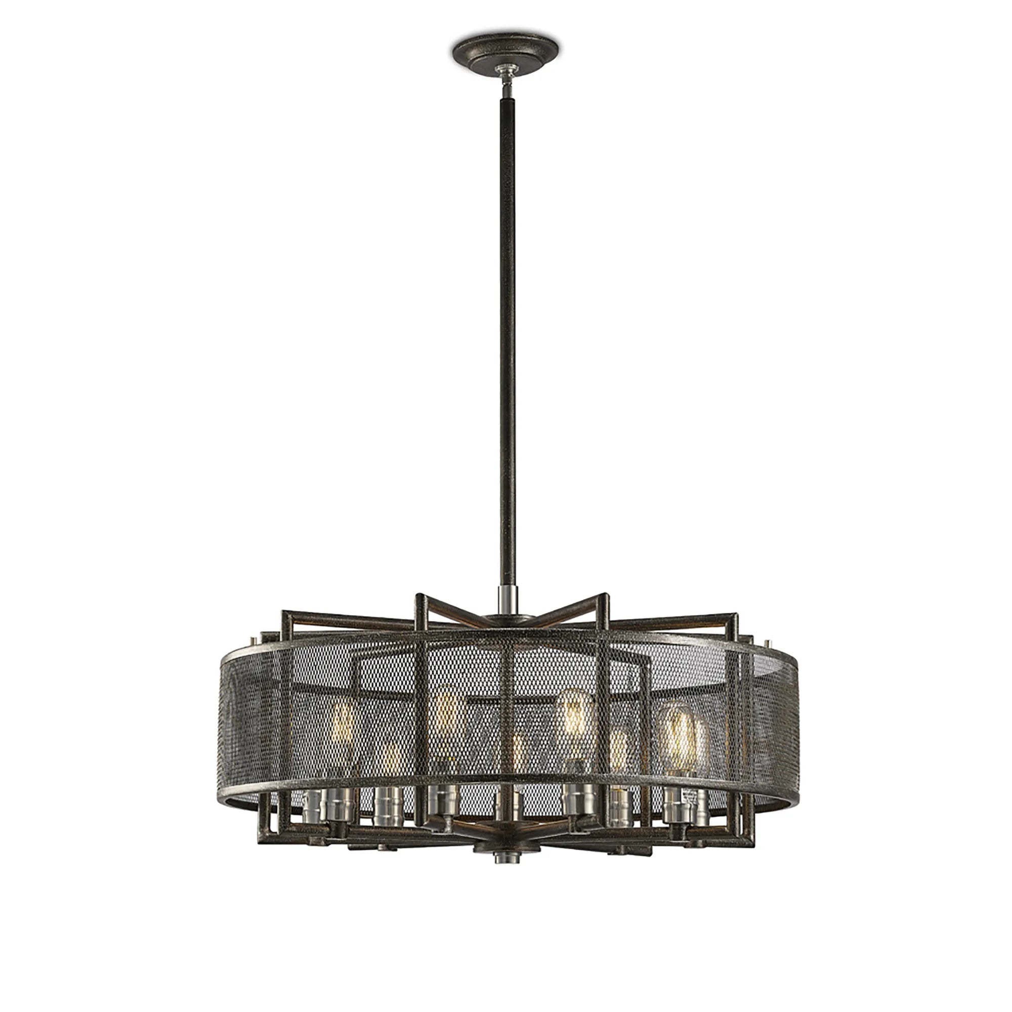 Diyas - Parker Industrial Pendant, 9 Light E27, Weathered Zinc/Brushed Nickel (Diyas IL31693) - Luminosity Designs Ltd