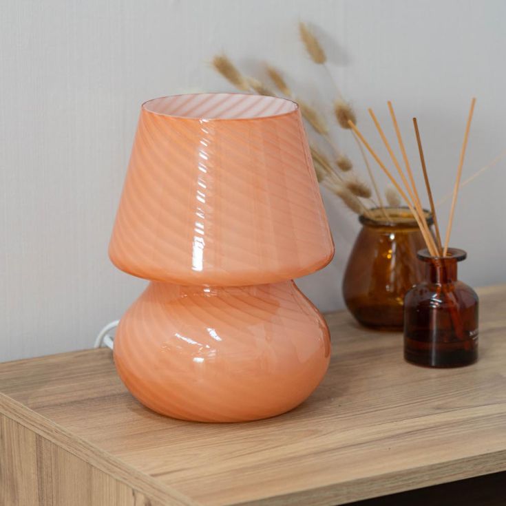 LSE - Pin Stripe Pink Retro Style Glass Table Lamp - Luminosity Designs Ltd