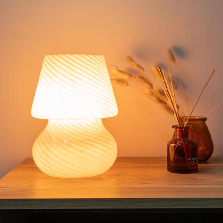 LSE - Pin Stripe Pink Retro Style Glass Table Lamp - Luminosity Designs Ltd