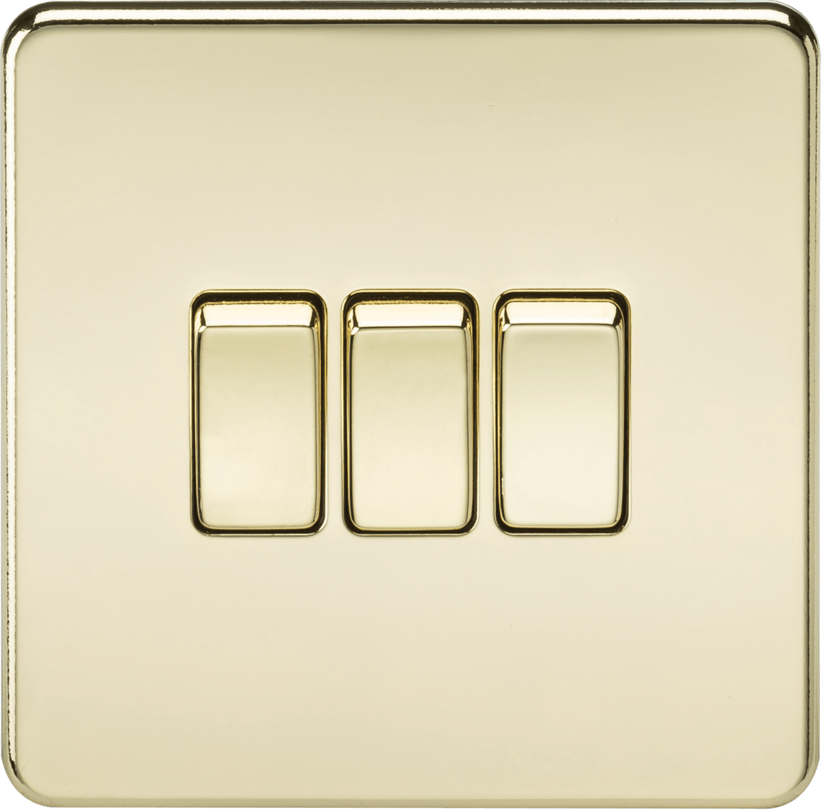 Knightsbridge - Polished Brass Flat Plate 10AX 3G 2 - way Light Switch - Luminosity Designs Ltd