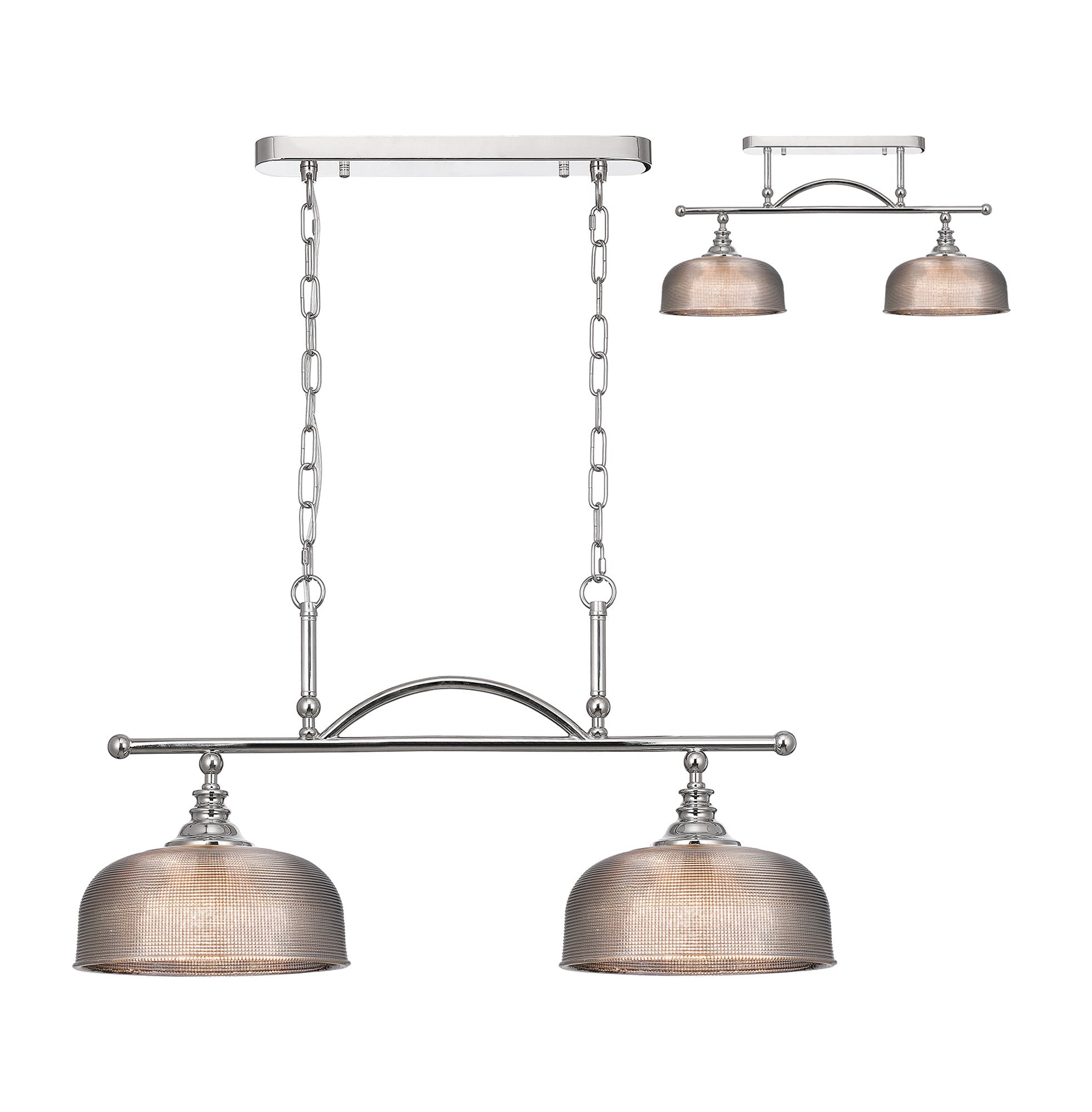 Luminosity Designs - Polished Nickel Sledmere 2 Light Bar (Converts to Semi Flush) 2x E27 - Luminosity Designs Ltd