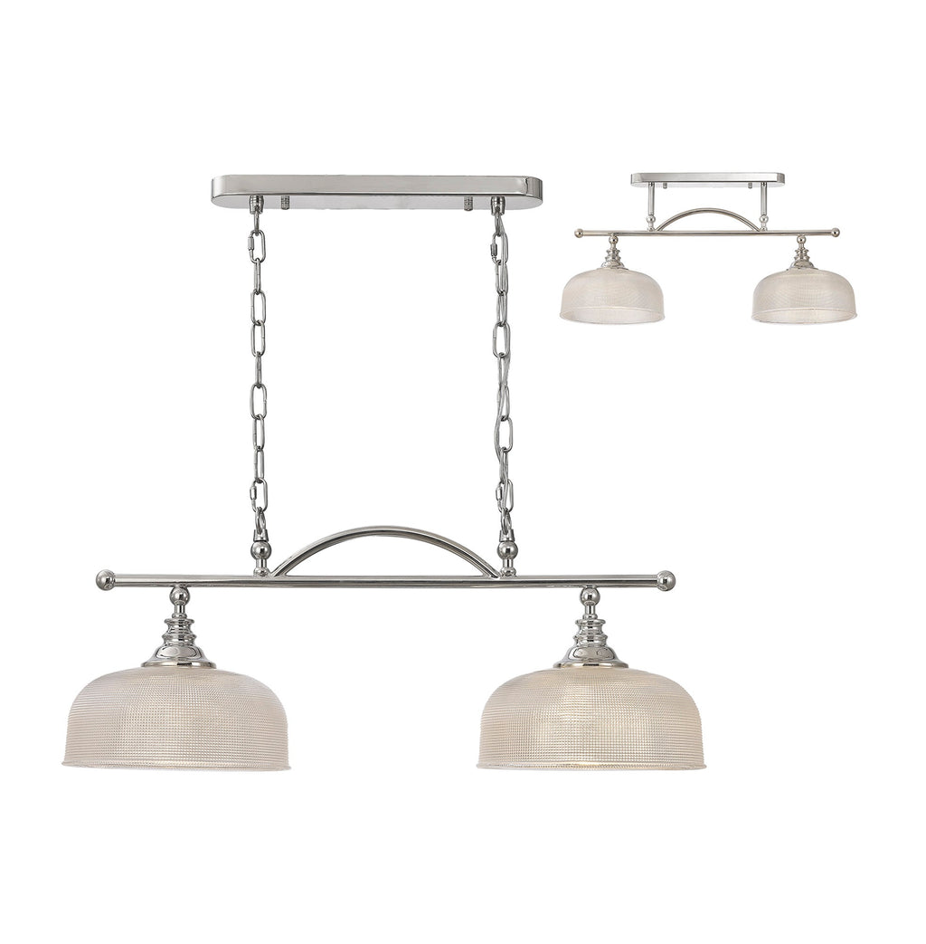 Luminosity Designs - Polished Nickel Sledmere 2 Light Bar (Converts to Semi Flush) 2x E27 - Luminosity Designs Ltd