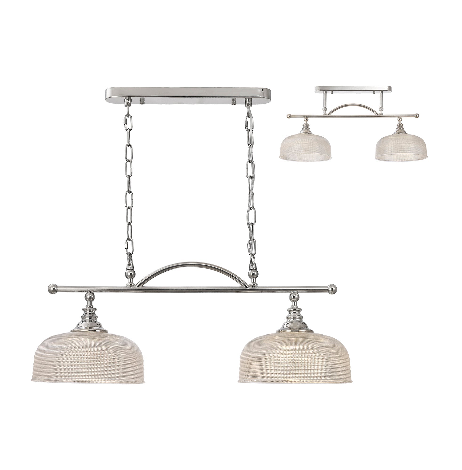 Luminosity Designs - Polished Nickel Sledmere 2 Light Bar (Converts to Semi Flush) 2x E27 - Luminosity Designs Ltd
