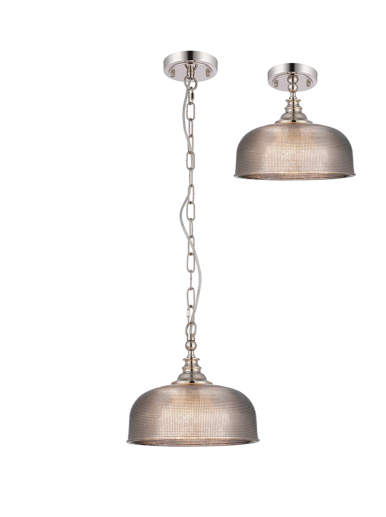 Luminosity Designs - Polished Nickel Sledmere 27cm Flush/Single Pendant, 1 Light Adjustable to Semi Flush, E27 - Luminosity Designs Ltd