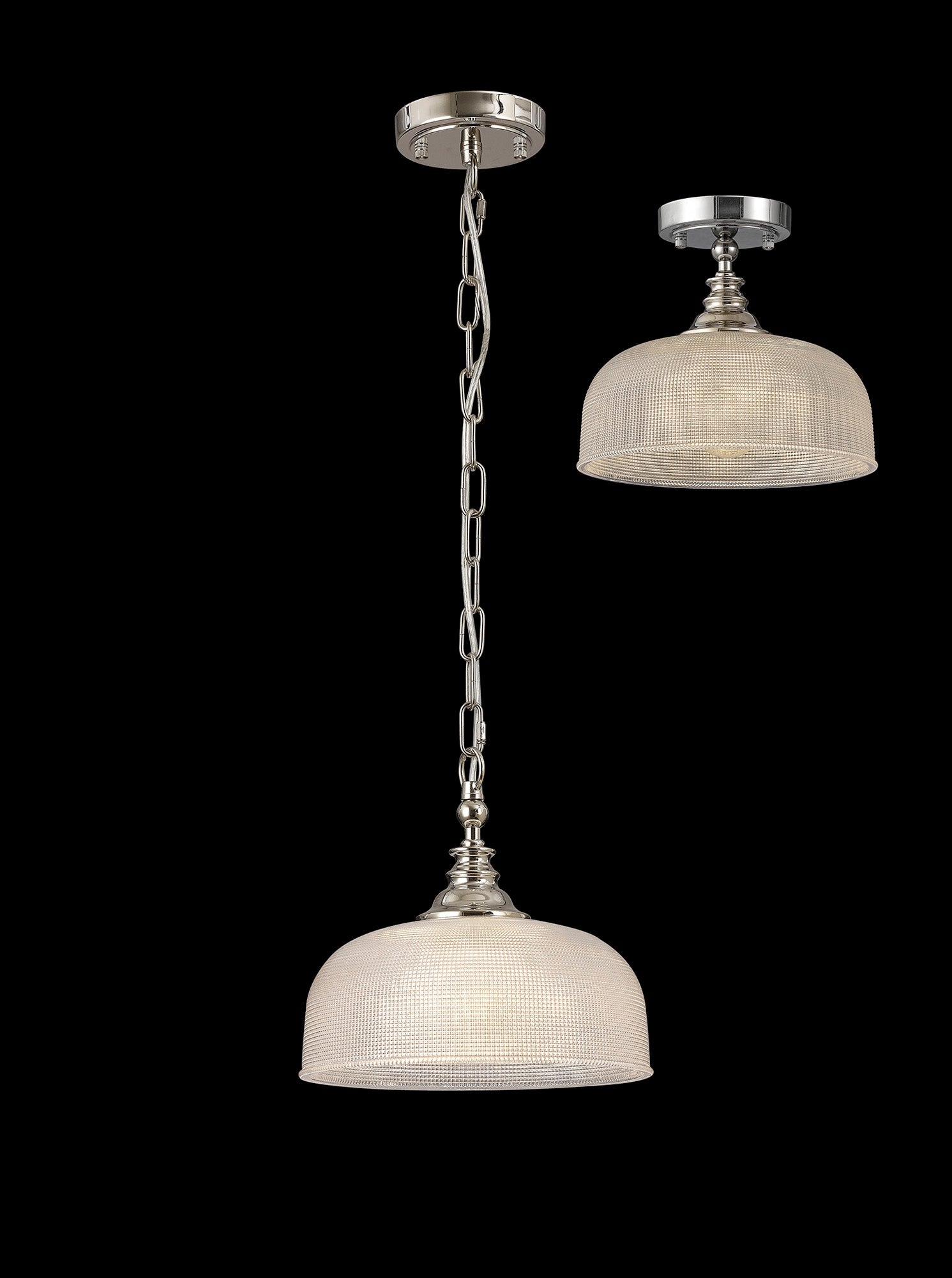Luminosity Designs - Polished Nickel Sledmere 27cm Flush/Single Pendant, 1 Light Adjustable to Semi Flush, E27 - Luminosity Designs Ltd