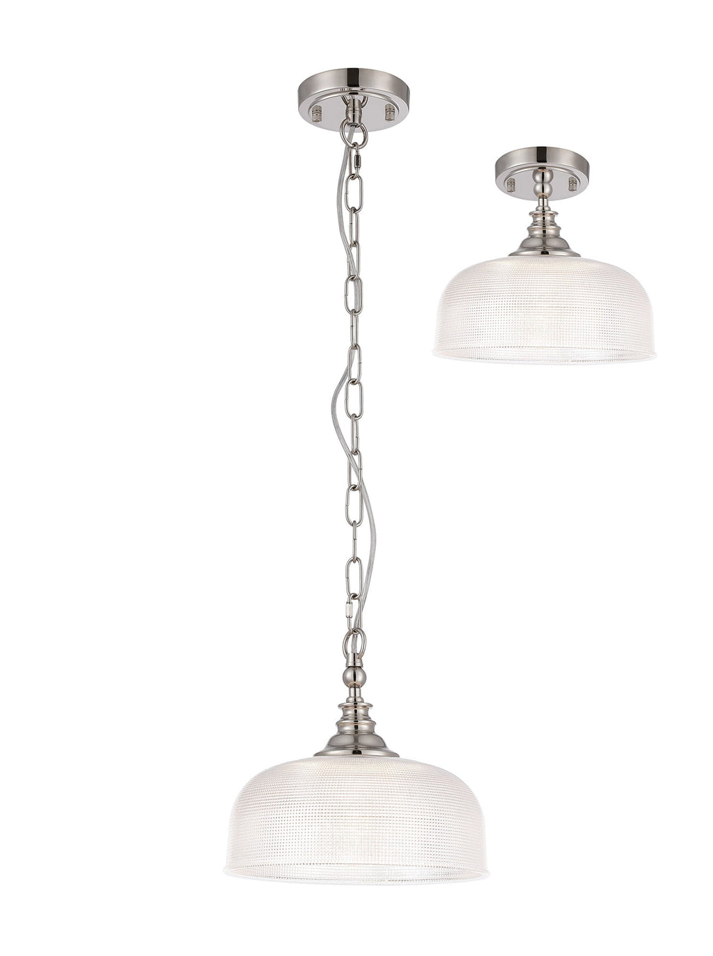 Luminosity Designs - Polished Nickel Sledmere 27cm Flush/Single Pendant, 1 Light Adjustable to Semi Flush, E27 - Luminosity Designs Ltd
