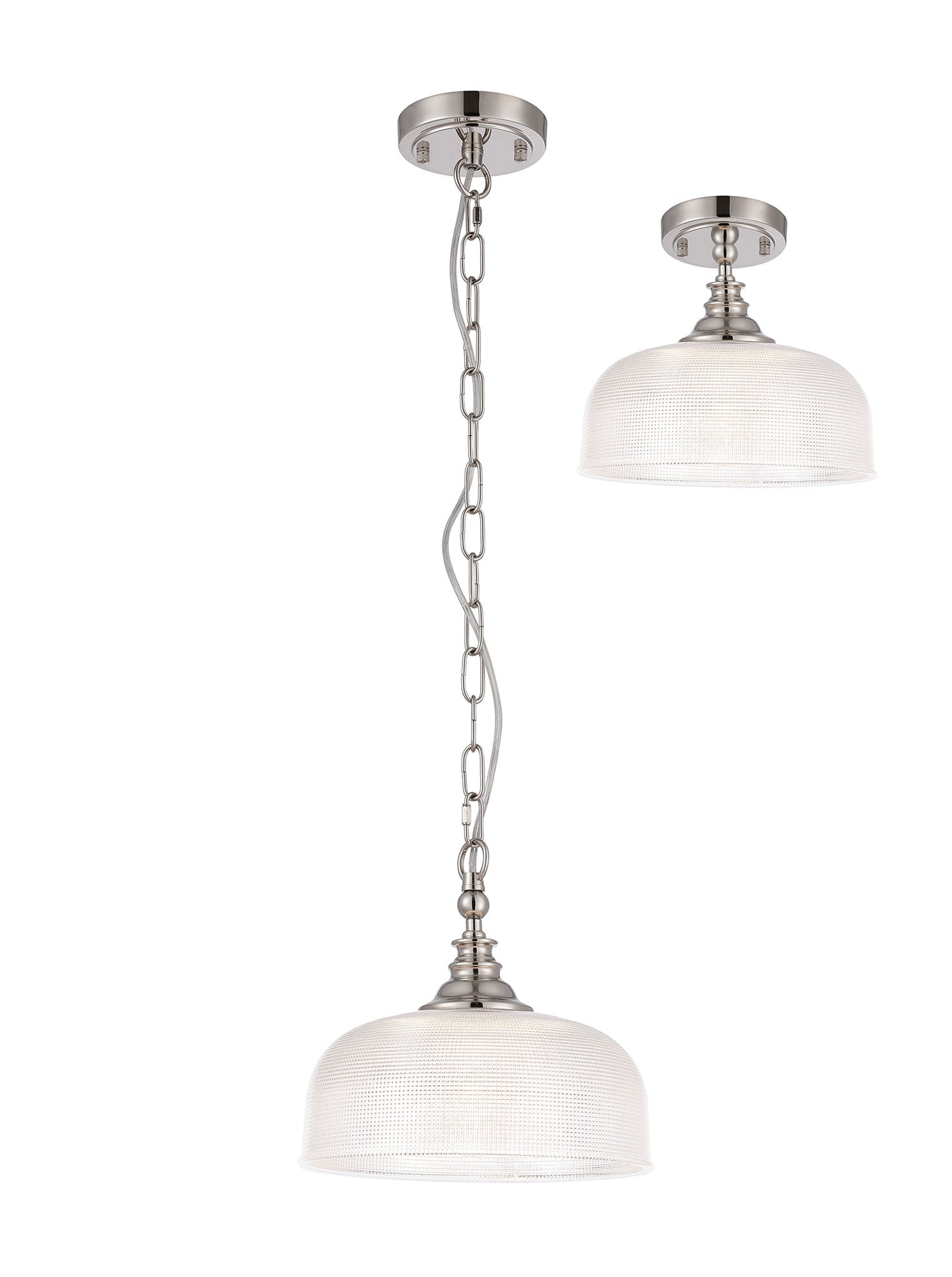 Luminosity Designs - Polished Nickel Sledmere 27cm Flush/Single Pendant, 1 Light Adjustable to Semi Flush, E27 - Luminosity Designs Ltd