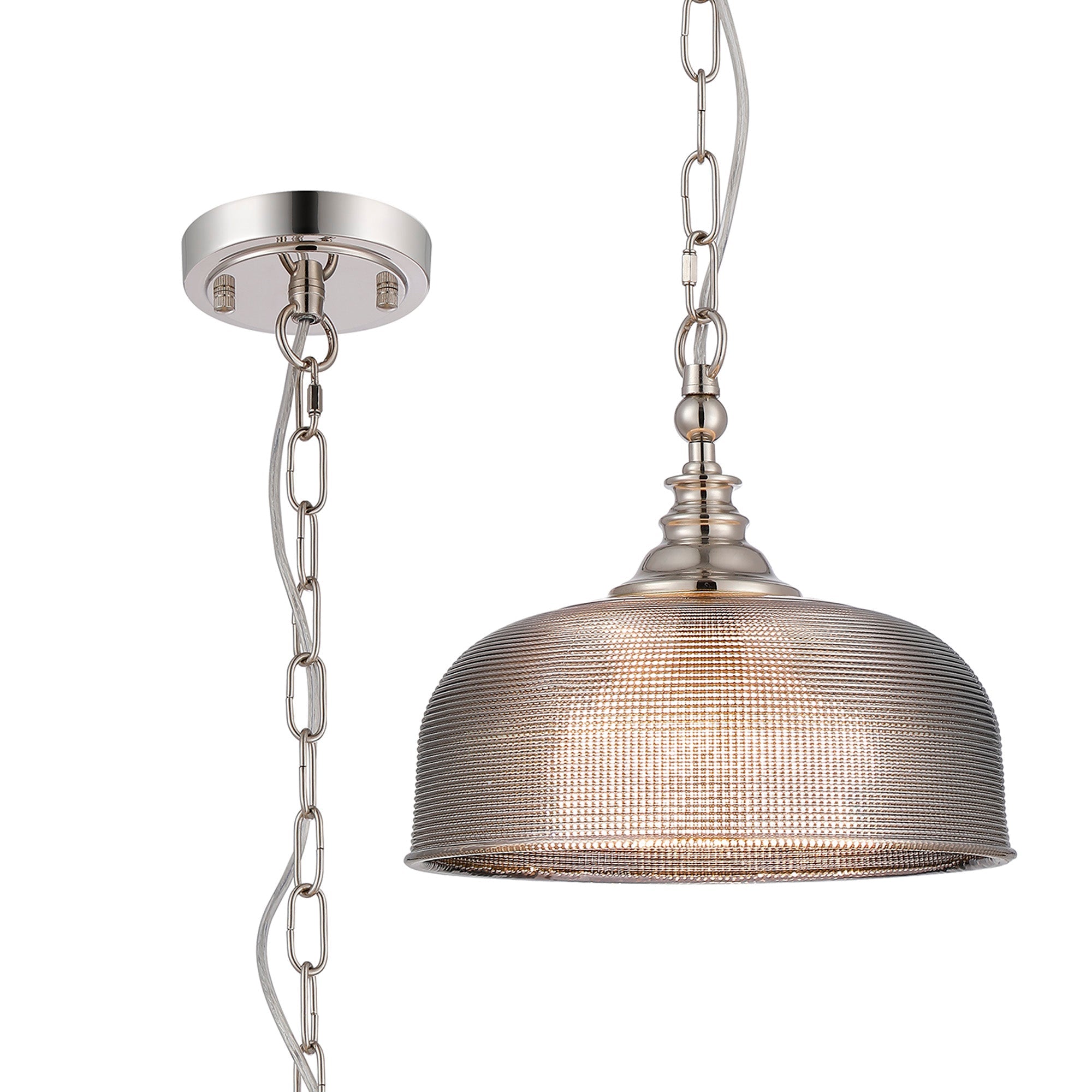 Luminosity Designs - Polished Nickel Sledmere 27cm Flush/Single Pendant, 1 Light Adjustable to Semi Flush, E27 - Luminosity Designs Ltd
