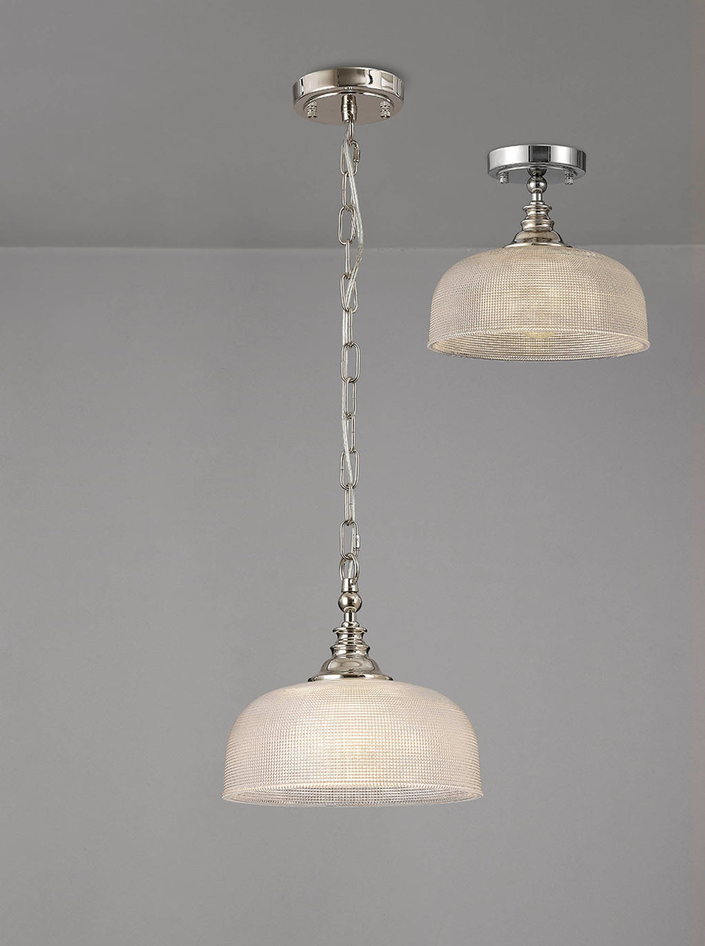 Luminosity Designs - Polished Nickel Sledmere 27cm Flush/Single Pendant, 1 Light Adjustable to Semi Flush, E27 - Luminosity Designs Ltd