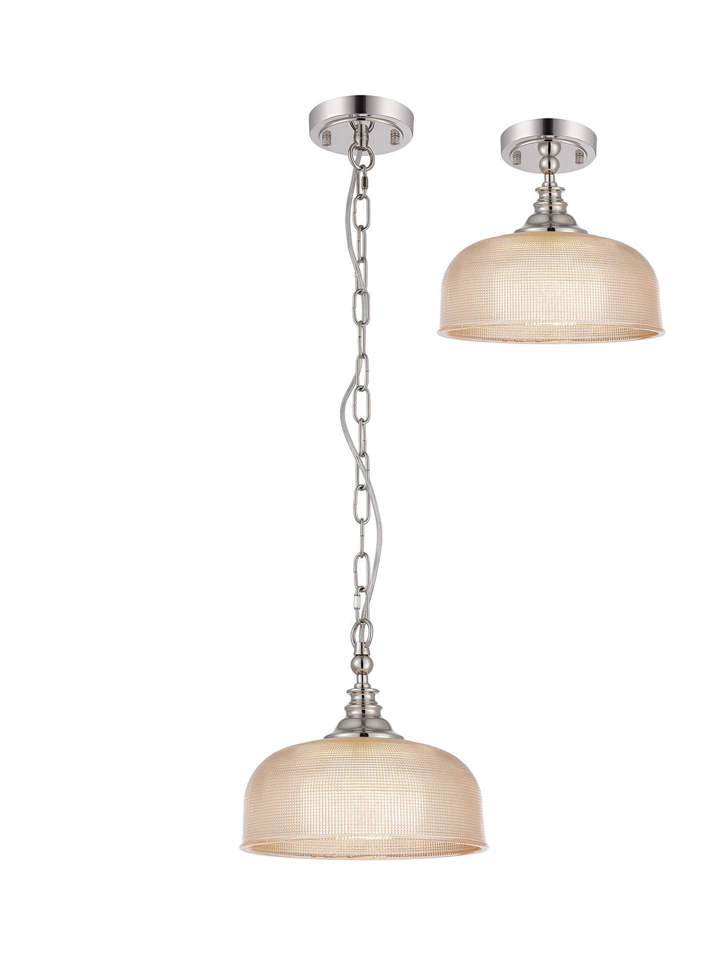 Luminosity Designs - Polished Nickel Sledmere 27cm Flush/Single Pendant, 1 Light Adjustable to Semi Flush, E27 - Luminosity Designs Ltd