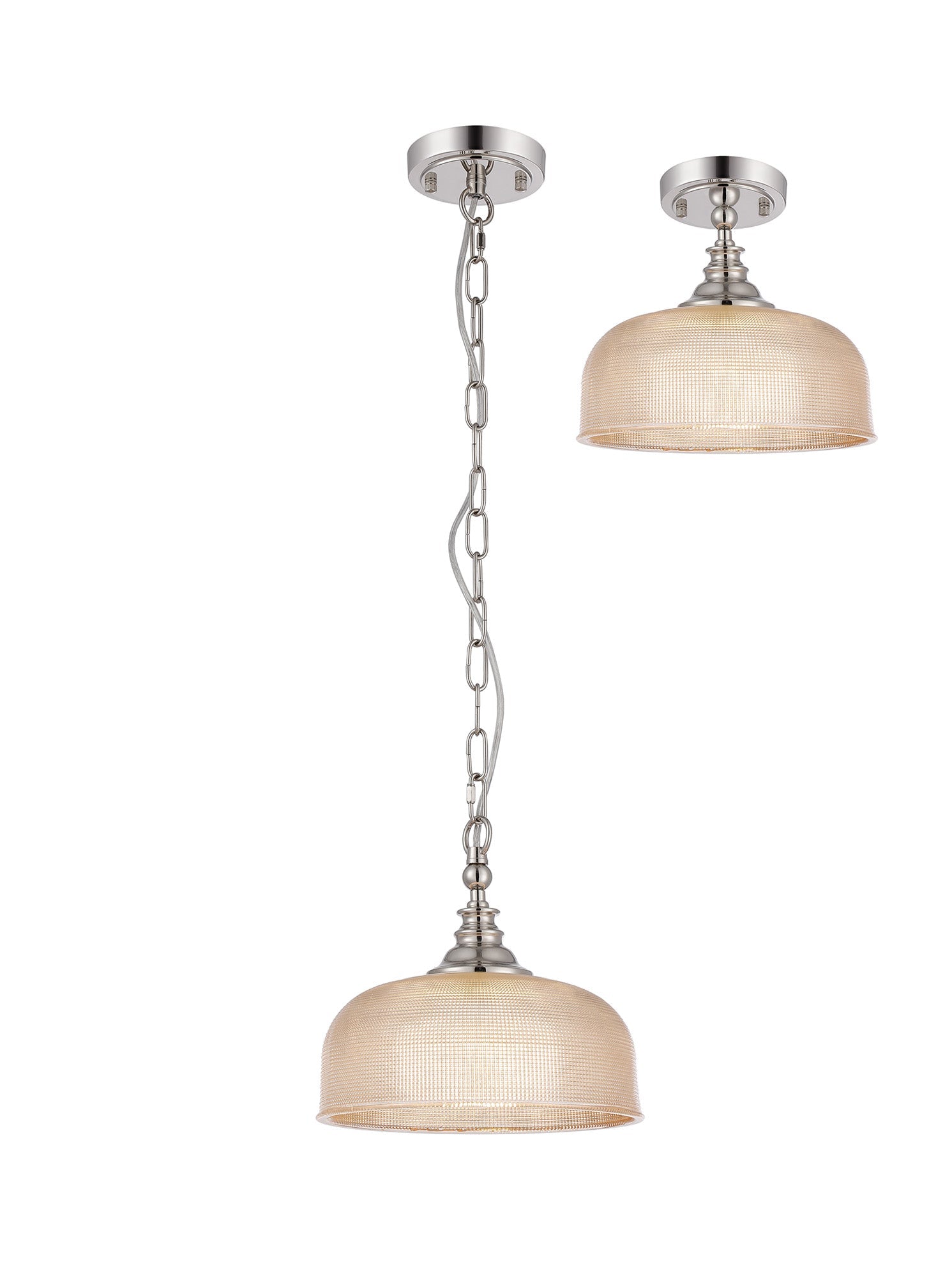 Luminosity Designs - Polished Nickel Sledmere 27cm Flush/Single Pendant, 1 Light Adjustable to Semi Flush, E27 - Luminosity Designs Ltd