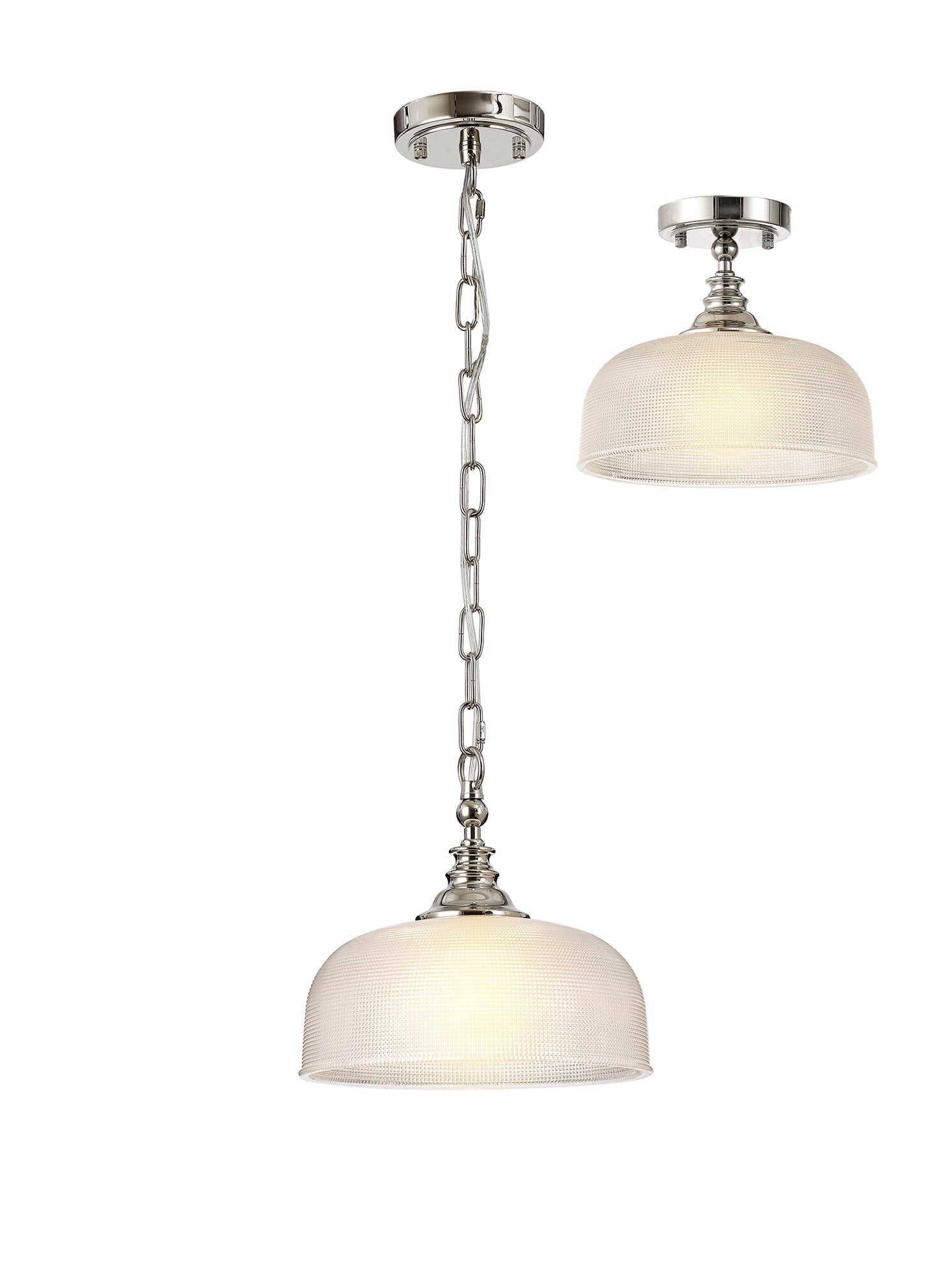 Luminosity Designs - Polished Nickel Sledmere 27cm Flush/Single Pendant, 1 Light Adjustable to Semi Flush, E27 - Luminosity Designs Ltd