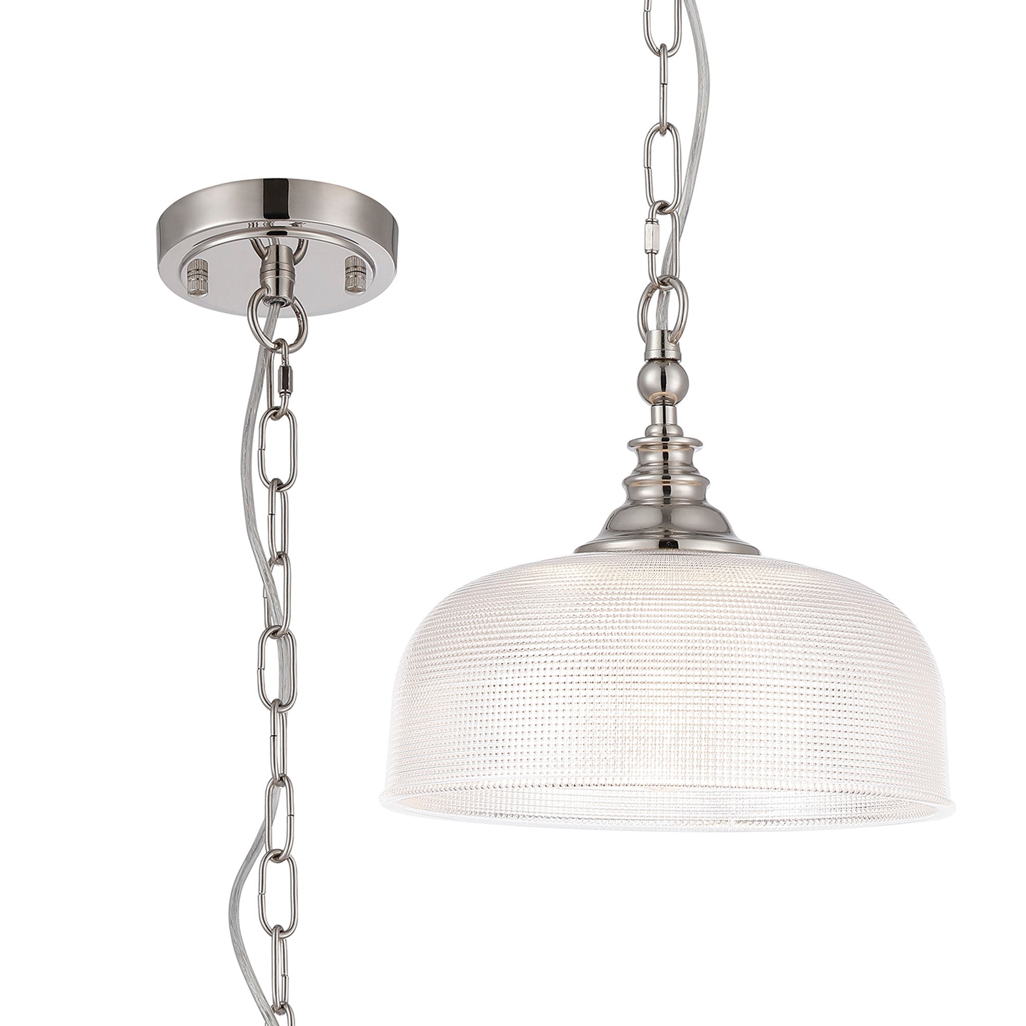 Luminosity Designs - Polished Nickel Sledmere 27cm Flush/Single Pendant, 1 Light Adjustable to Semi Flush, E27 - Luminosity Designs Ltd