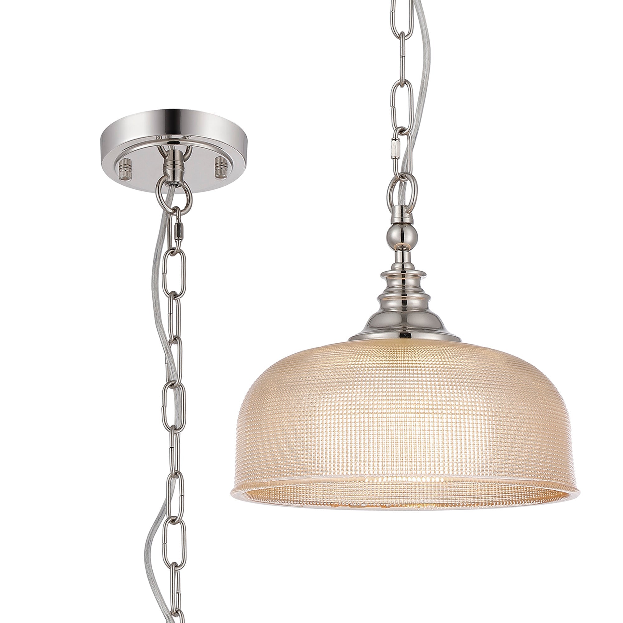 Luminosity Designs - Polished Nickel Sledmere 27cm Flush/Single Pendant, 1 Light Adjustable to Semi Flush, E27 - Luminosity Designs Ltd