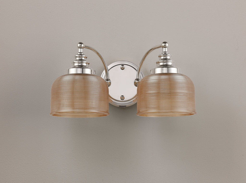 Luminosity Designs - Polished Nickel Sledmere Double Wall Light, Switched, 2 x E27, Glass Shade - Luminosity Designs Ltd