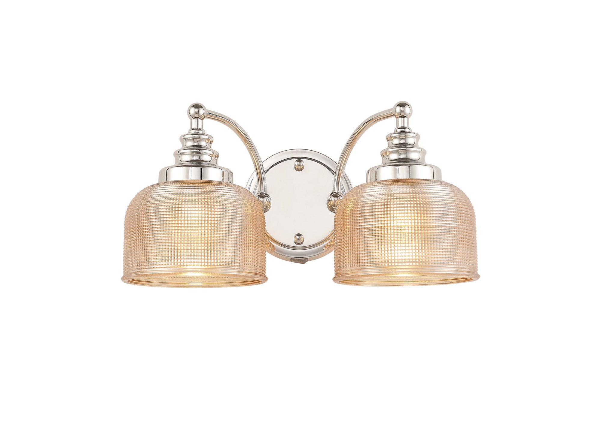 Luminosity Designs - Polished Nickel Sledmere Double Wall Light, Switched, 2 x E27, Glass Shade - Luminosity Designs Ltd