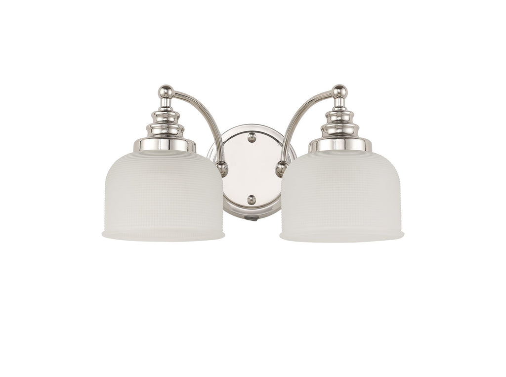 Luminosity Designs - Polished Nickel Sledmere Double Wall Light, Switched, 2 x E27, Glass Shade - Luminosity Designs Ltd