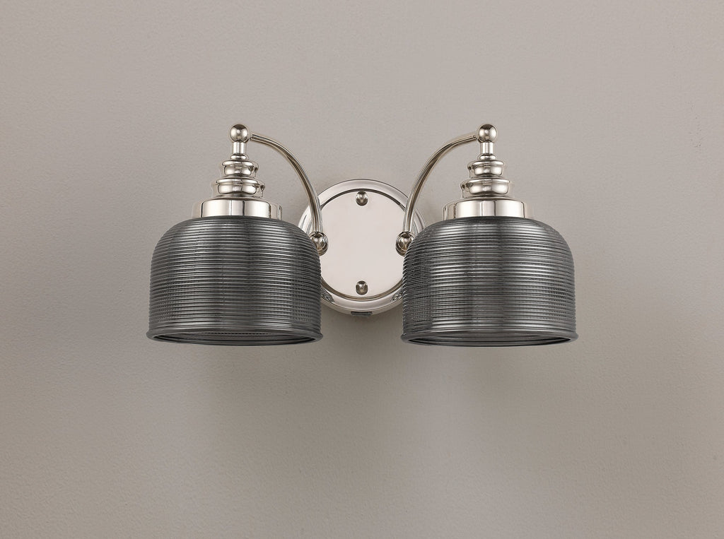 Luminosity Designs - Polished Nickel Sledmere Double Wall Light, Switched, 2 x E27, Glass Shade - Luminosity Designs Ltd