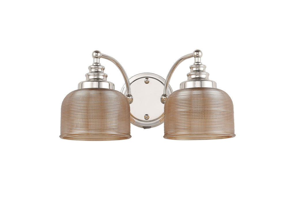 Luminosity Designs - Polished Nickel Sledmere Double Wall Light, Switched, 2 x E27, Glass Shade - Luminosity Designs Ltd