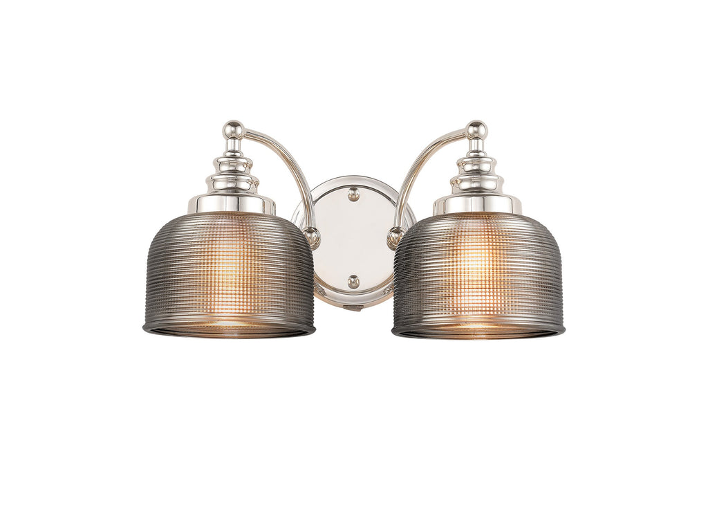 Luminosity Designs - Polished Nickel Sledmere Double Wall Light, Switched, 2 x E27, Glass Shade - Luminosity Designs Ltd