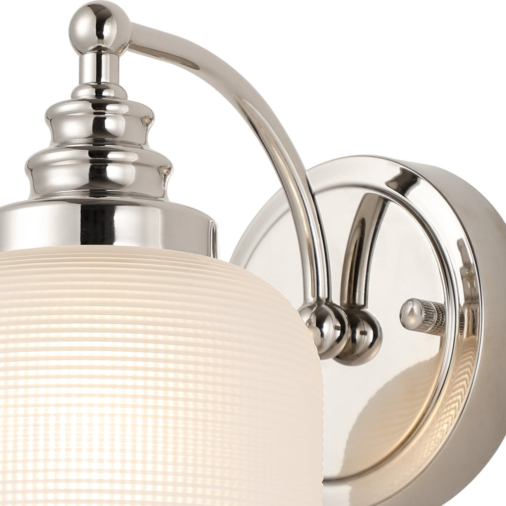 Luminosity Designs - Polished Nickel Sledmere Single Wall Light, Switched, 1 x E27, Glass Shade - Luminosity Designs Ltd