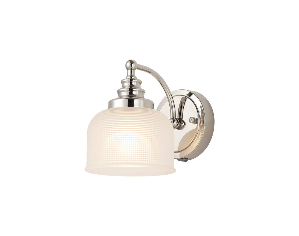 Luminosity Designs - Polished Nickel Sledmere Single Wall Light, Switched, 1 x E27, Glass Shade - Luminosity Designs Ltd