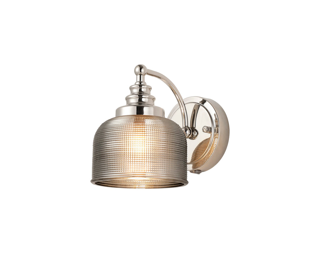 Luminosity Designs - Polished Nickel Sledmere Single Wall Light, Switched, 1 x E27, Glass Shade - Luminosity Designs Ltd