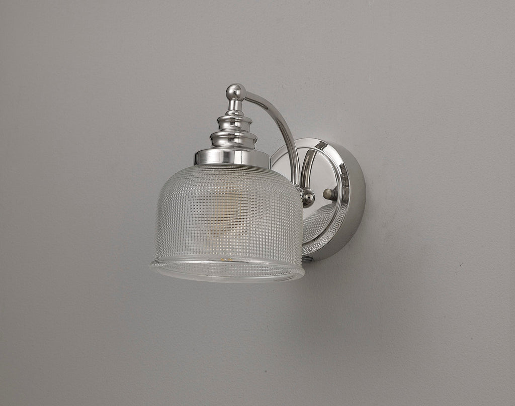 Luminosity Designs - Polished Nickel Sledmere Single Wall Light, Switched, 1 x E27, Glass Shade - Luminosity Designs Ltd