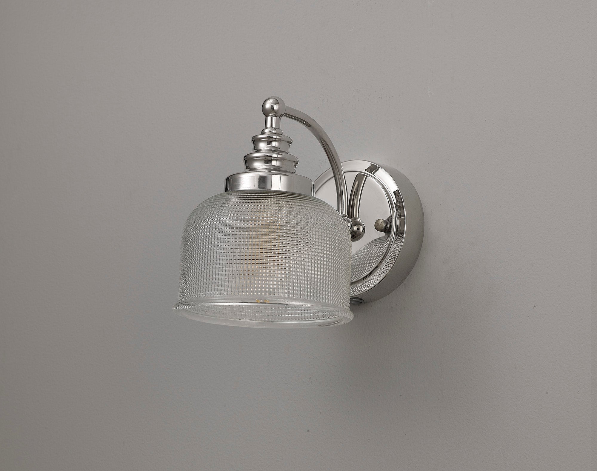 Luminosity Designs - Polished Nickel Sledmere Single Wall Light, Switched, 1 x E27, Glass Shade - Luminosity Designs Ltd