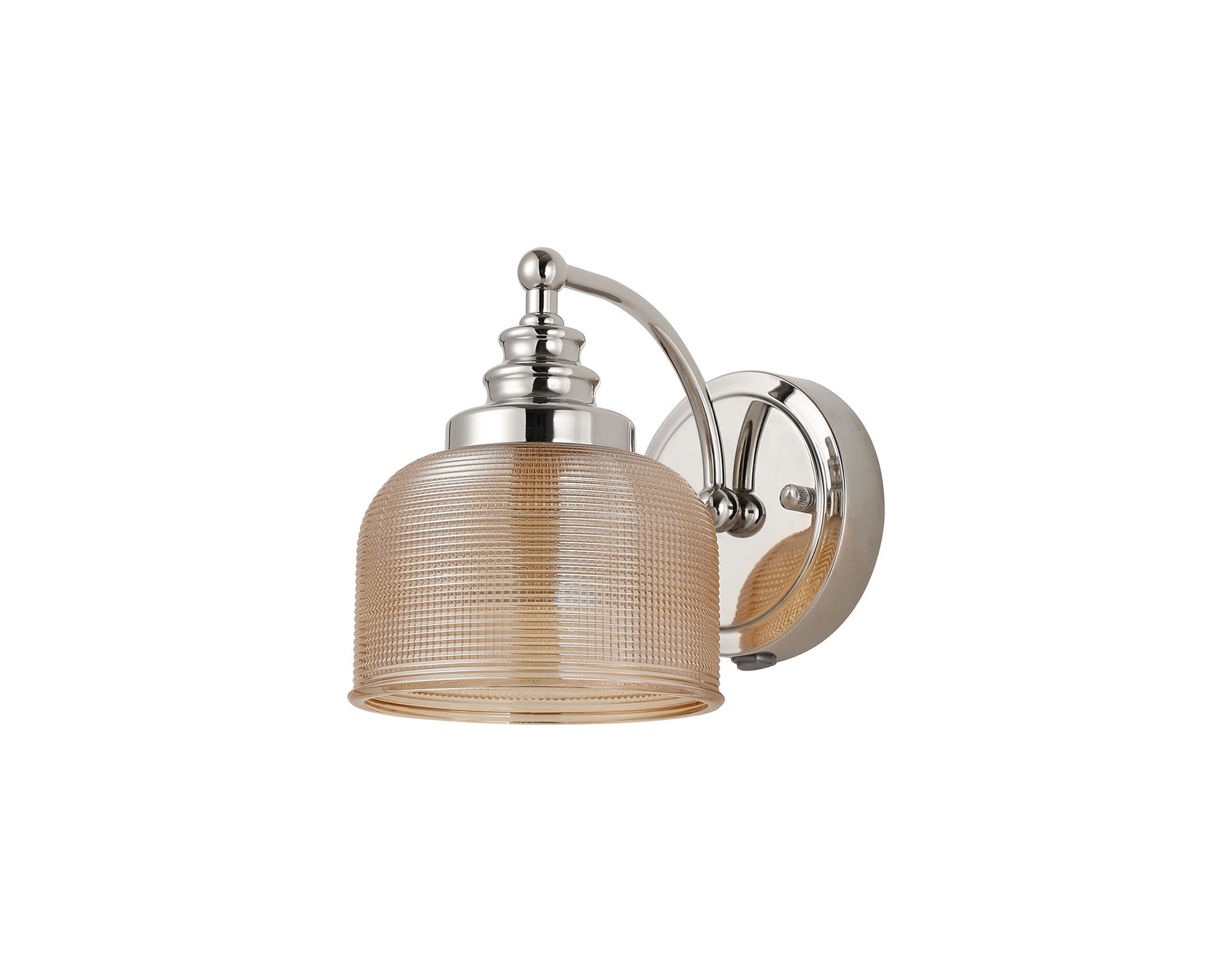 Luminosity Designs - Polished Nickel Sledmere Single Wall Light, Switched, 1 x E27, Glass Shade - Luminosity Designs Ltd