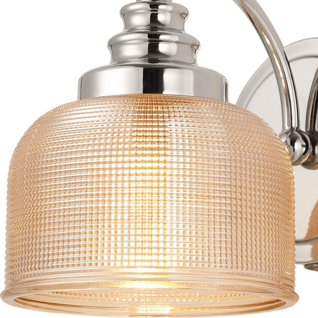 Luminosity Designs - Polished Nickel Sledmere Single Wall Light, Switched, 1 x E27, Glass Shade - Luminosity Designs Ltd