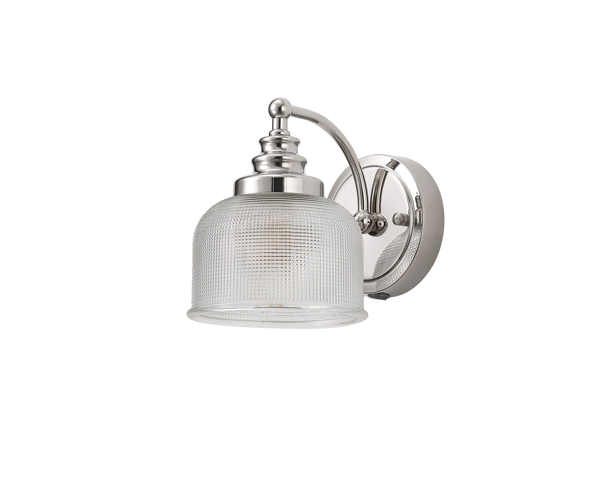 Luminosity Designs - Polished Nickel Sledmere Single Wall Light, Switched, 1 x E27, Glass Shade - Luminosity Designs Ltd