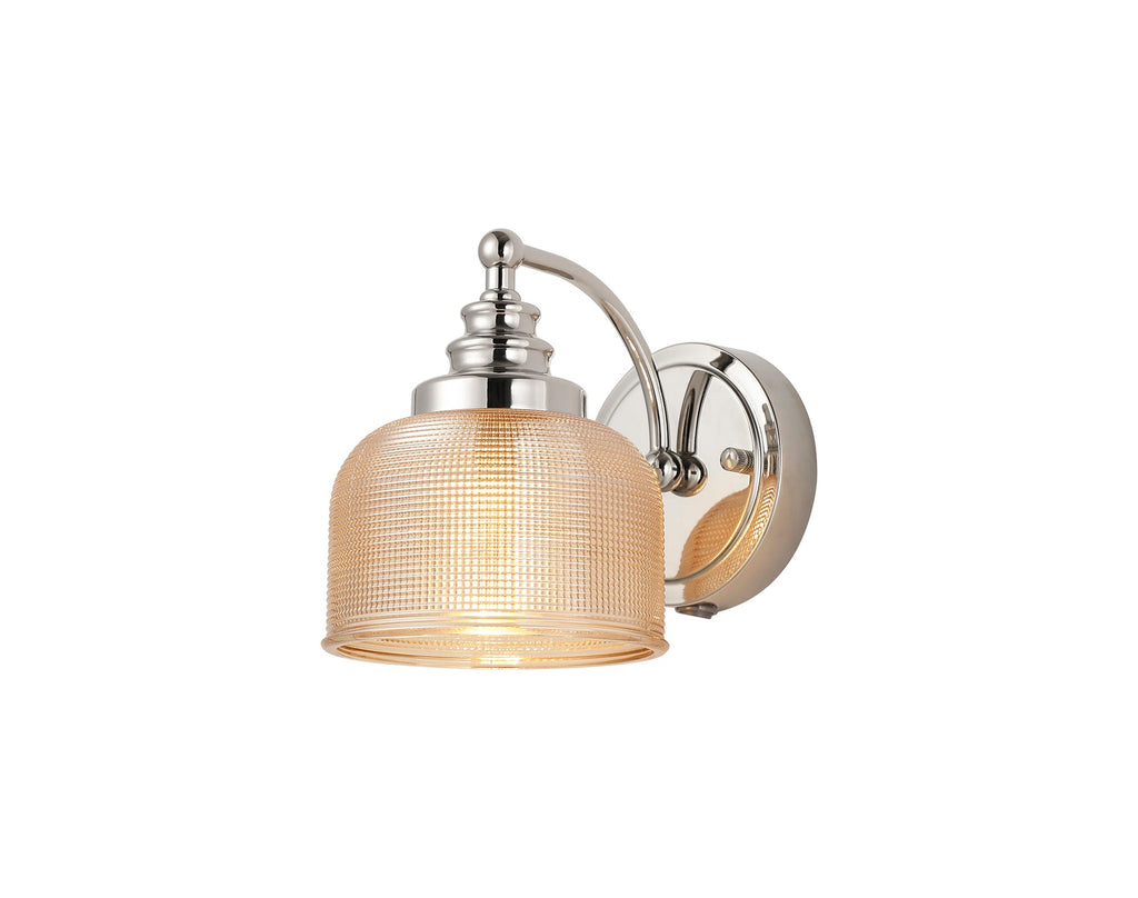 Luminosity Designs - Polished Nickel Sledmere Single Wall Light, Switched, 1 x E27, Glass Shade - Luminosity Designs Ltd