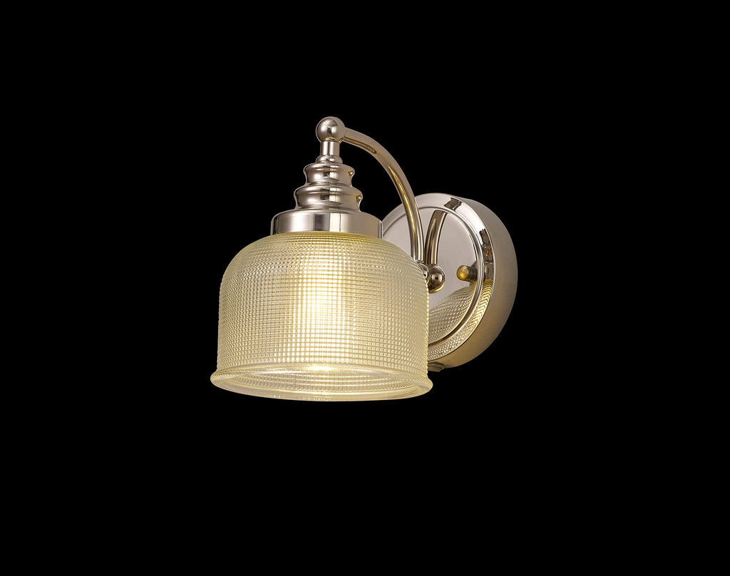 Luminosity Designs - Polished Nickel Sledmere Single Wall Light, Switched, 1 x E27, Glass Shade - Luminosity Designs Ltd