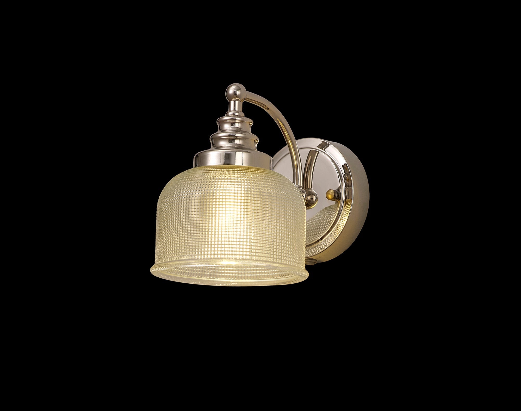 Luminosity Designs - Polished Nickel Sledmere Single Wall Light, Switched, 1 x E27, Glass Shade - Luminosity Designs Ltd
