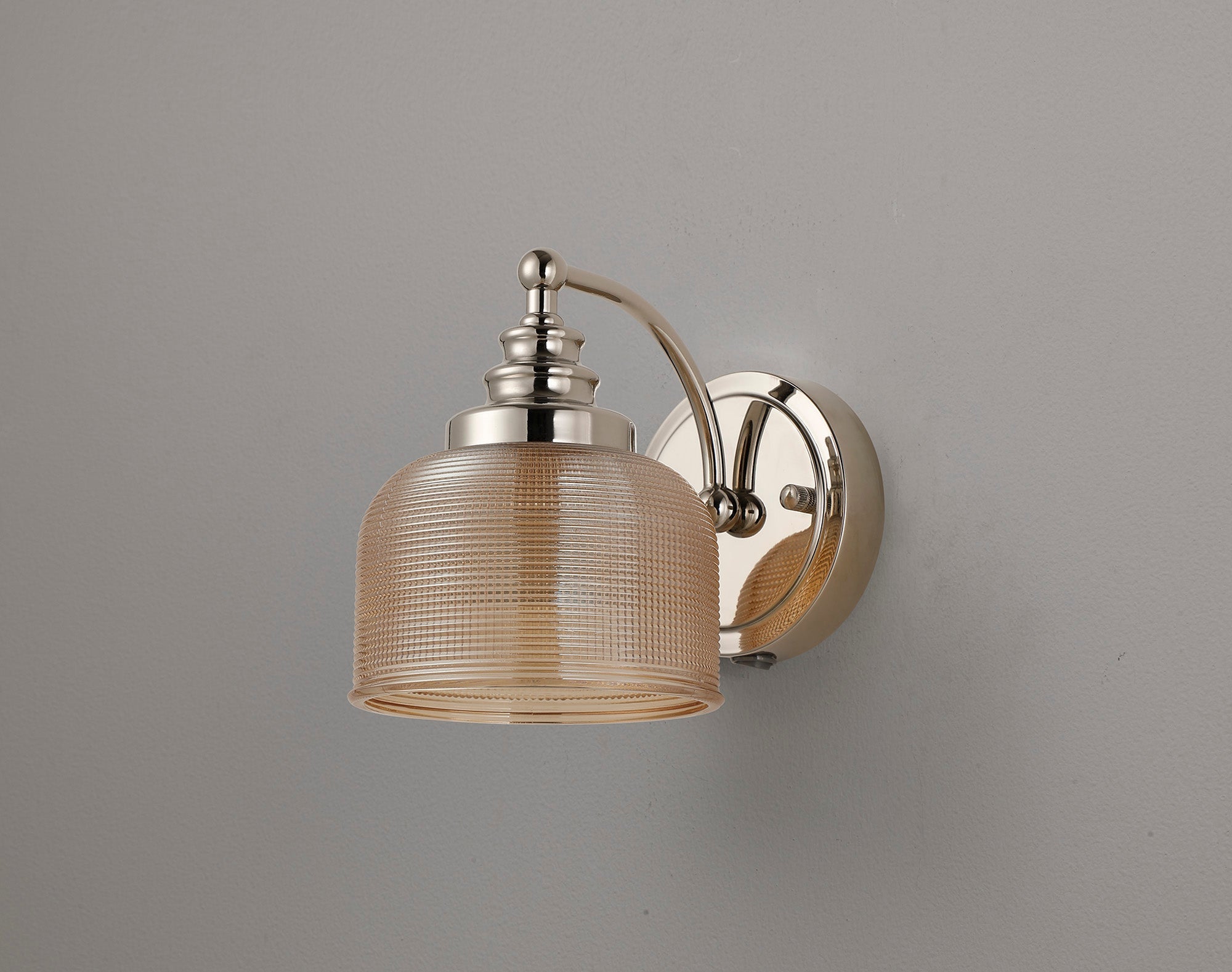 Luminosity Designs - Polished Nickel Sledmere Single Wall Light, Switched, 1 x E27, Glass Shade - Luminosity Designs Ltd