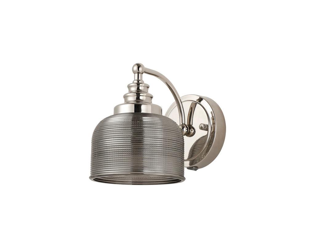 Luminosity Designs - Polished Nickel Sledmere Single Wall Light, Switched, 1 x E27, Glass Shade - Luminosity Designs Ltd