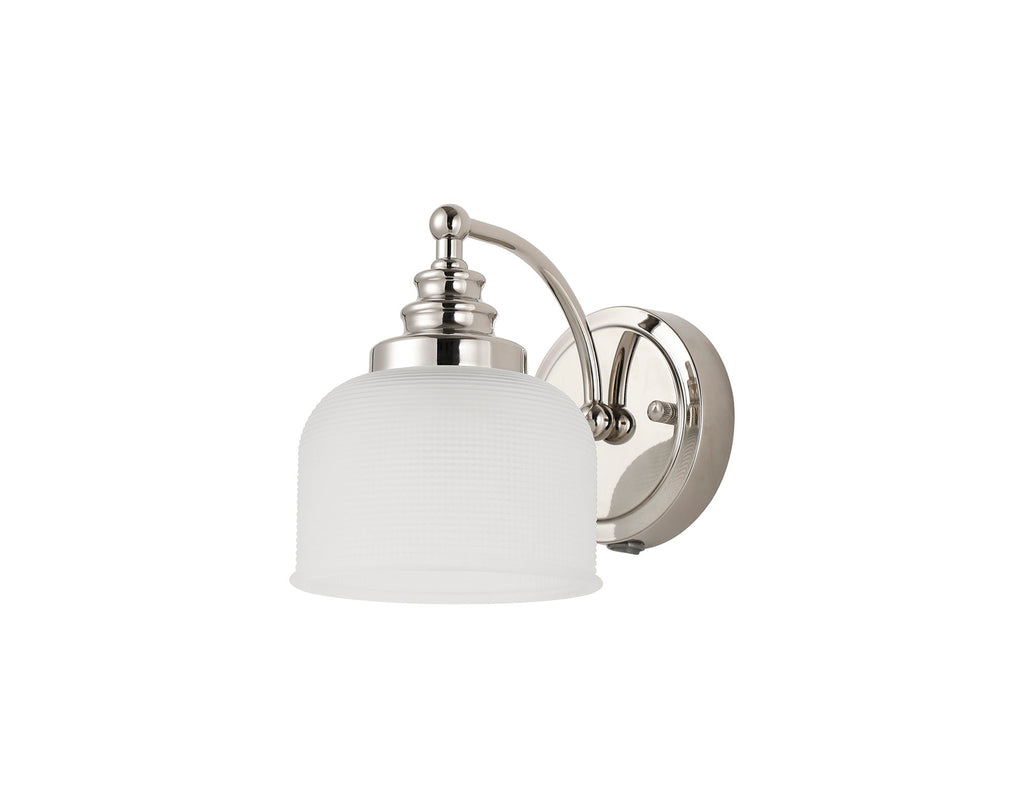 Luminosity Designs - Polished Nickel Sledmere Single Wall Light, Switched, 1 x E27, Glass Shade - Luminosity Designs Ltd