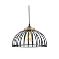 Pori Large Non Electric Pendant Shade in Matt Black Metalwork With Wood Effect Detailing (Oaks 6802) - Luminosity Designs Ltd
