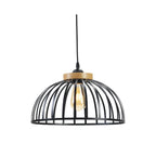 Pori Large Non Electric Pendant Shade in Matt Black Metalwork With Wood Effect Detailing (Oaks 6802) - Luminosity Designs Ltd