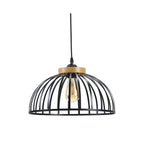 Pori Large Non Electric Pendant Shade in Matt Black Metalwork With Wood Effect Detailing (Oaks 6802) - Luminosity Designs Ltd