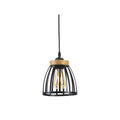 Oaks Lighting - Pori Small Non Electric Pendant Shade in Matt Black Metalwork With Wood Effect Detailing - Luminosity Designs Ltd