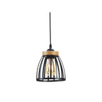 Oaks Lighting - Pori Small Non Electric Pendant Shade in Matt Black Metalwork With Wood Effect Detailing - Luminosity Designs Ltd